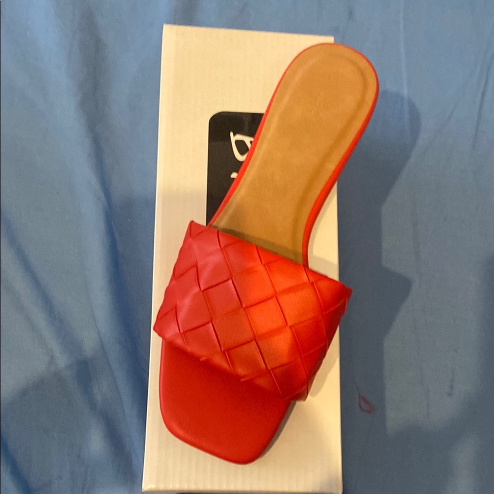 Red Woven Slide Sandals